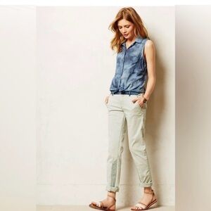 Anthropologie Pilcro Chinos Mint with Lace and Blue Accents